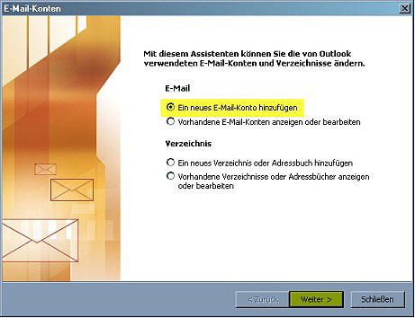 Email Konto einrichten unter Outlook 2003