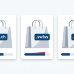 Domain Endung Online Shop Schweiz – drei Shop-Tüten mit .ch, .swiss und .com