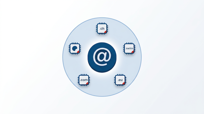 Domain Portfolio aufbauen – Hauptdomain im Zentrum mit Schutz-Domains rundherum