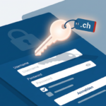 Auth-Code .ch Domain anfordern – Schlüssel mit Schweizer Kreuz und Anmeldeformular