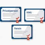.swiss Domain Voraussetzungen 2026 – drei Zertifikatskarten Privatperson, KMU und Verein